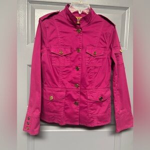 Tory Burch military style cotton blend jacket.Fuchsia size medium. EUC
